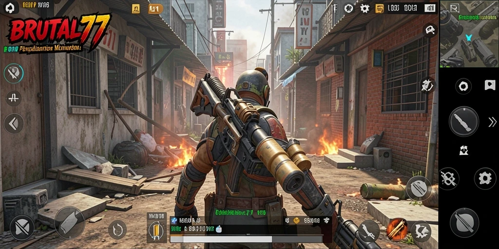 Tampilan gameplay mendebarkan BRUTAL77 dengan grafis realistis.