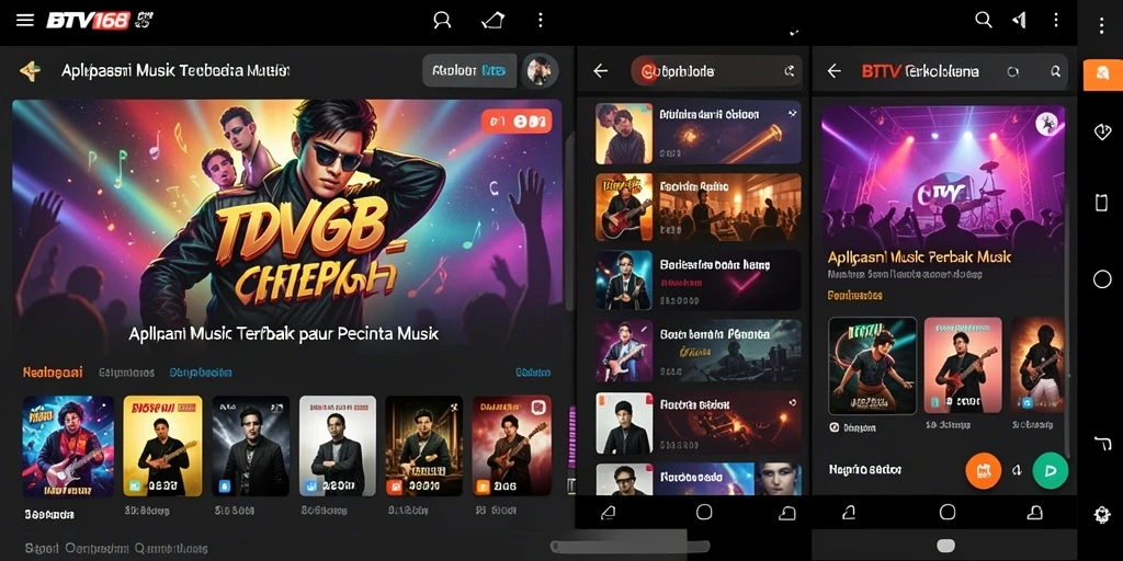Tampilan BTV168 dengan berbagai pilihan lagu dan playlist.