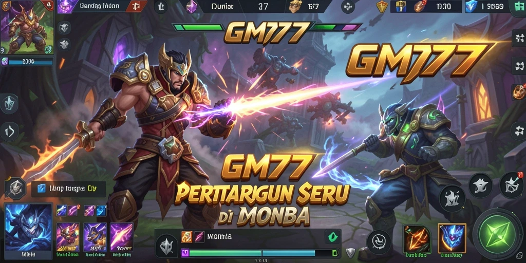 Tampilan seru dari gameplay MOBA GM777 saat pertarungan berlangsung.