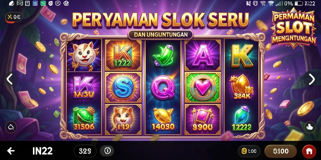 Screenshot IN22 menampilkan tampilan gameplay Slot yang menarik dan penuh warna.