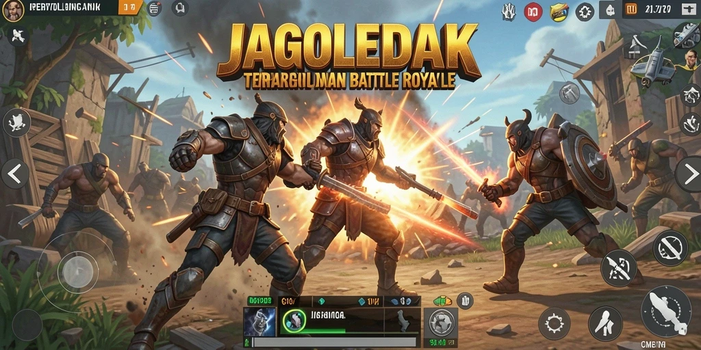 Tangkapan layar permainan JAGOLEDAK menampilkan aksi Battle Royale yang mendebarkan.