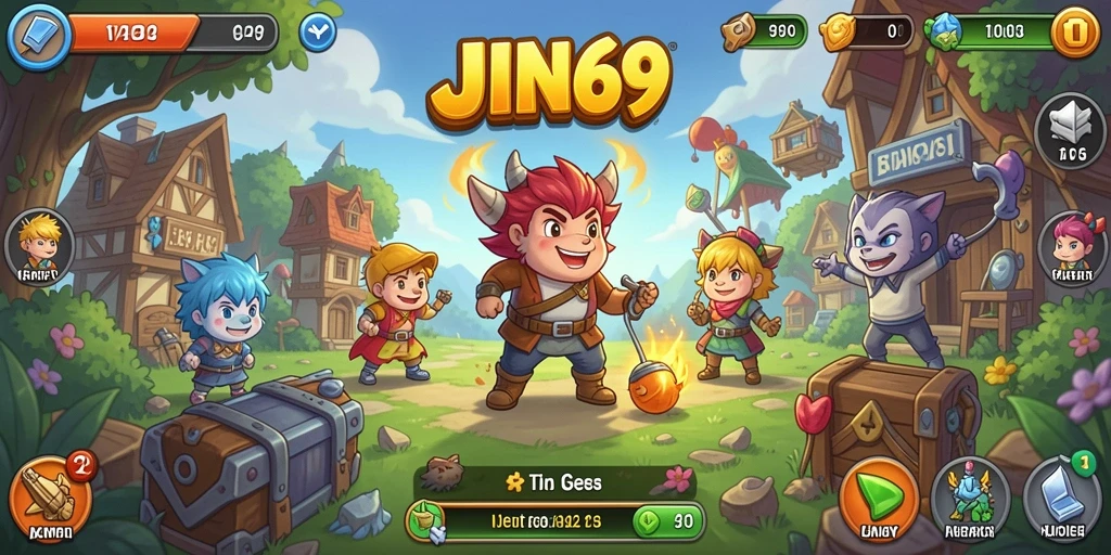 Tampilan gameplay JIN69 dengan karakter bertarung secara otomatis.