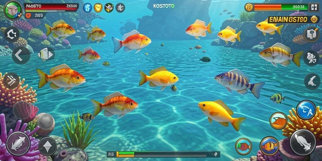 Screenshot KOSTOTO menampilkan momen seru saat menangkap ikan.