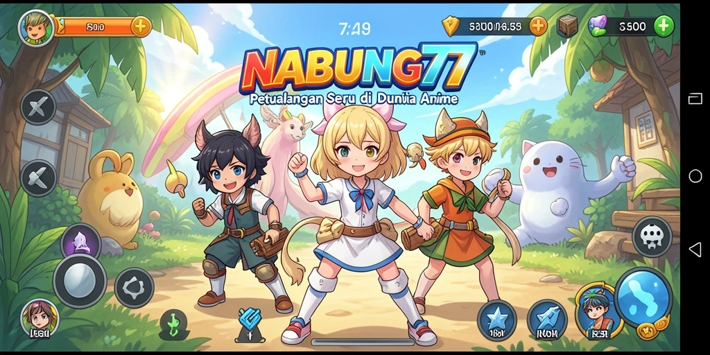 Tangkapan layar gameplay NABUNG77 menampilkan karakter anime favorit dan petualangan seru.