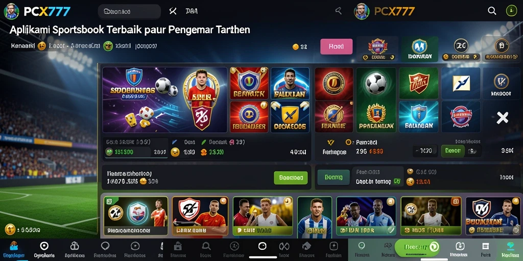Screenshot utama PCX777 menampilkan gameplay Sportsbook yang menarik.