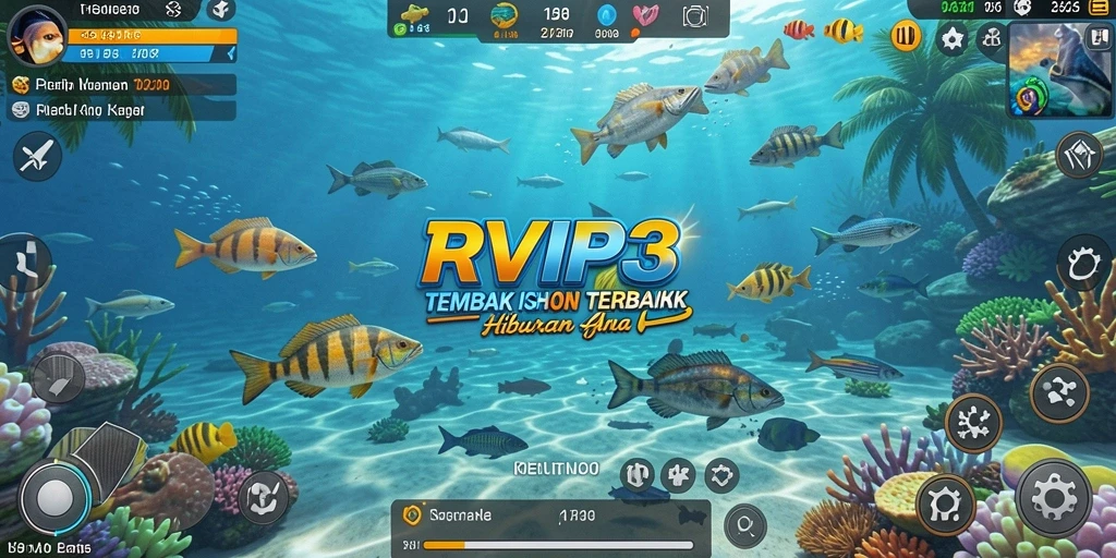 Screenshot RVIP3 menampilkan aksi seru dalam menembak ikan.