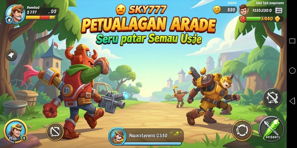 Tangkapan layar utama menampilkan aksi seru dalam <strong>SKY77</strong> yang cepat dan berwarna.