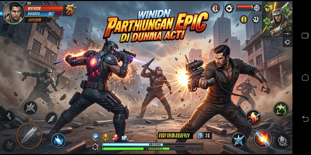 Tangkapan layar gameplay WINIDN menampilkan pertempuran yang intens dan grafis yang menakjubkan.
